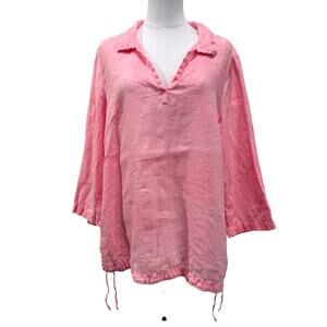 Sigrid Olsen Pink 100% Linen Tunic Top Coastal Boho XL Resort Breezy Summer